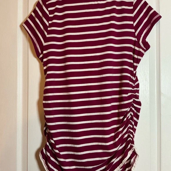 Motherhood Maternity Crimson and Ivory Striped Maternity Shirt - Picture 2 of 7
